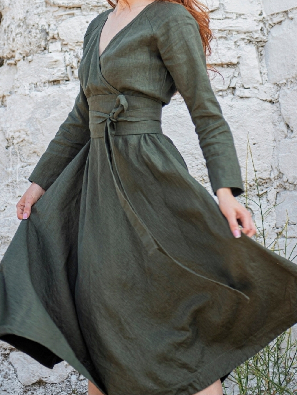 Handsewn Heavyweight Midi Linen Wrap Style Dress Made By VisibleArt On Etsy S: M - Picture 4 of 16
